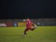 Motors number one Reece Trueman takes a free kick. Image by Hollie McCulloch