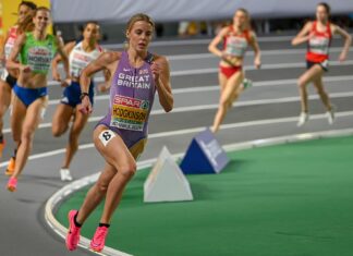 Keely Hodgkinson at the 2023 European Indoor Championships in Istanbul Attribute Erik van Leeuwen (bron: Wikipedia) GNU Free Documentation License, Version 1.2