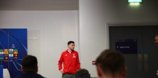 Andy Robertson at press conference. Photo by Alex Parker.