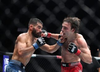 Michael Aswell Jr fights Luke Riley in a featherweight bout during the UFC Fight Night: Evloev vs Murphy at O2 Arena on March 21, 2026, in London, England. (Photo by Torbjorn Tande/PxImages) Credit: Px Images/Alamy Live News